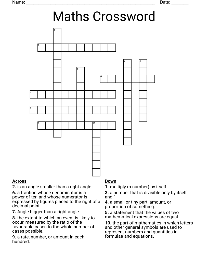 Maths Crossword WordMint