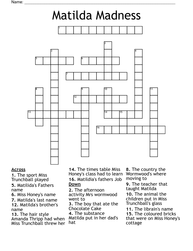 Matilda Madness Crossword WordMint