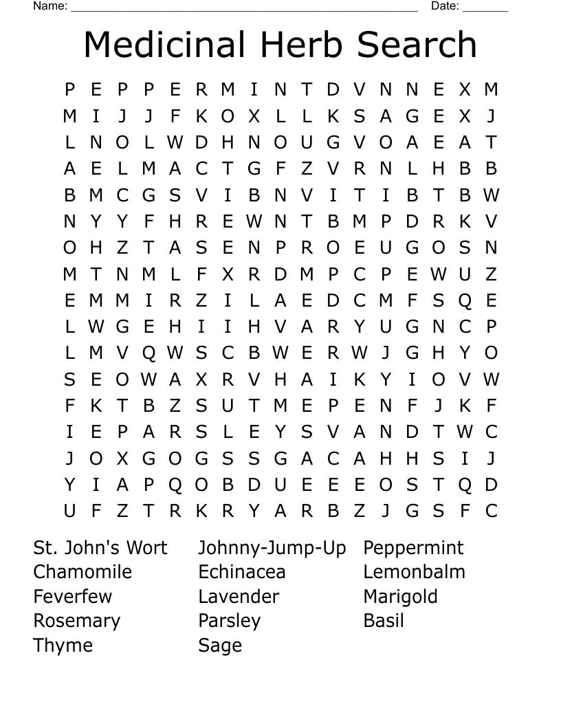 Medicinal Herb Search Word Search WordMint