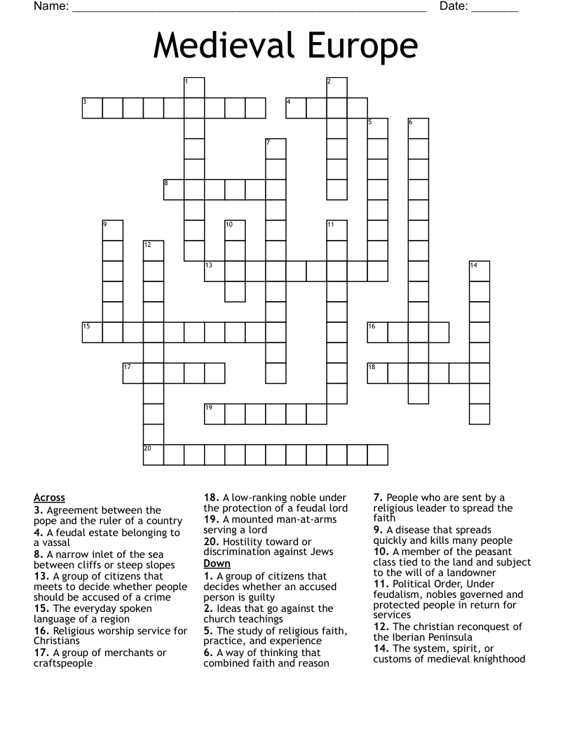 Medieval Europe Crossword WordMint