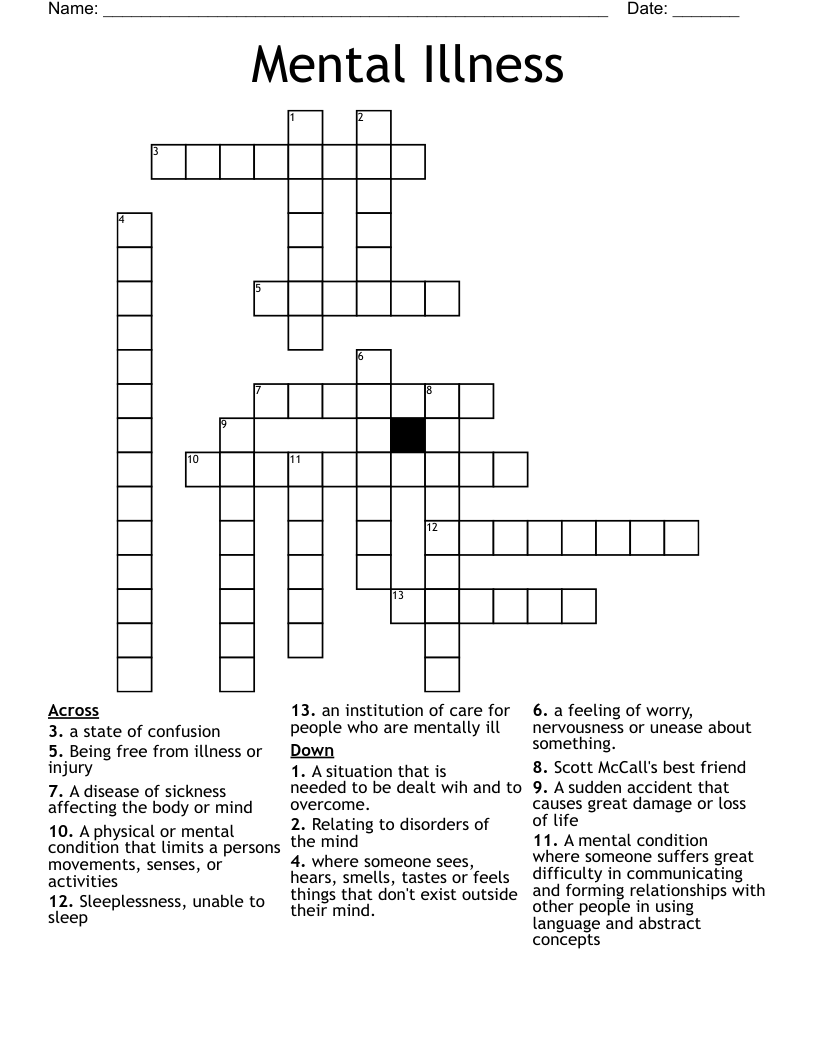 Mental Illness Crossword WordMint Mental Illness Crossword WordMint