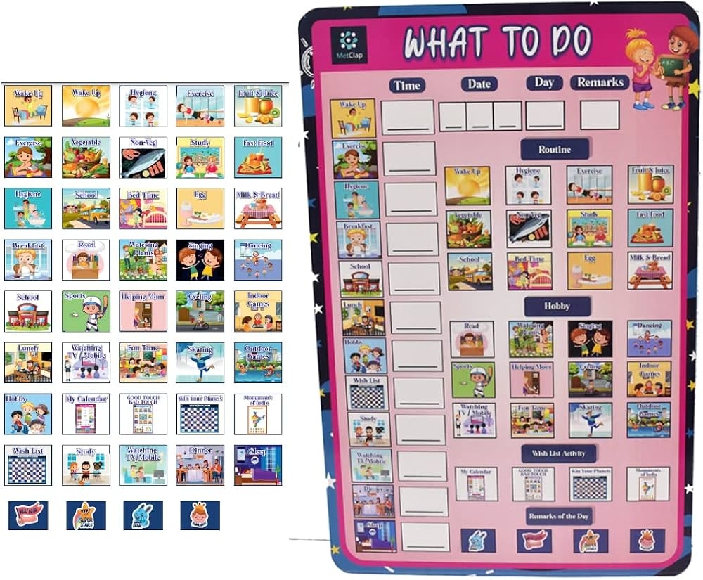 Metclap What To DO Daily Routine Chart For Kids Routine Hobby Wishlist Activity Remarks Of The Day Board Game Amazon in Office Products