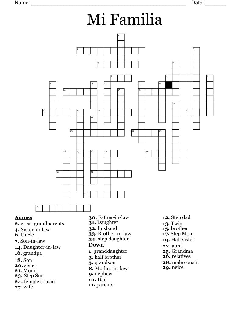 Mi Familia Crossword WordMint