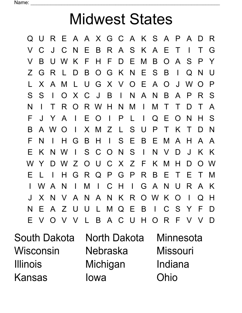 Midwestern States Crossword WordMint