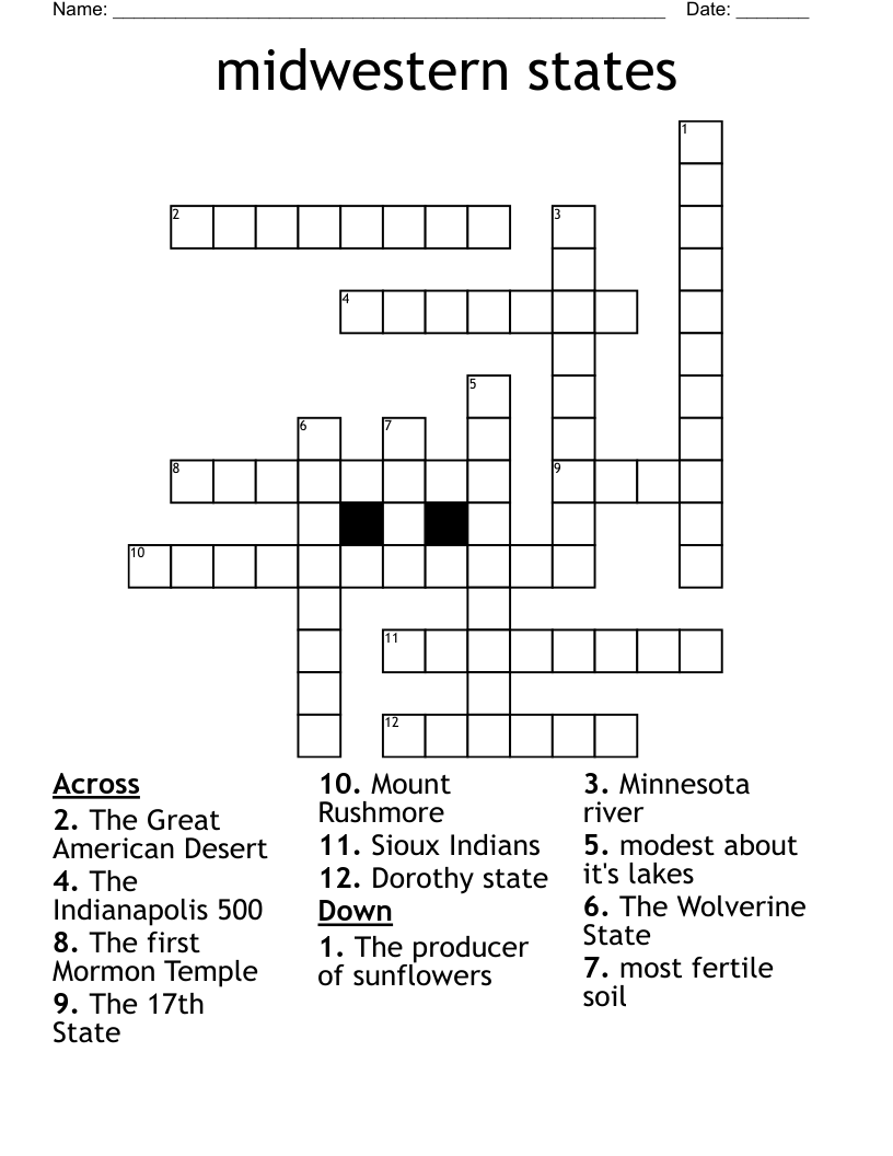 Midwestern States Crossword WordMint