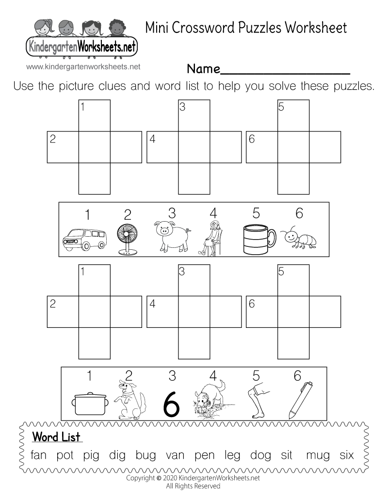 Mini Crossword Puzzles Worksheet Free Printable PDF
