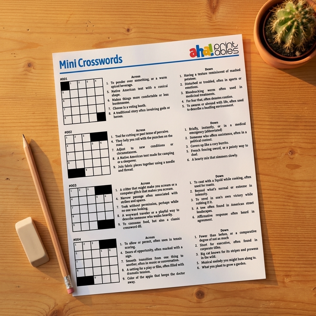 Mini Crosswords Aha Printables