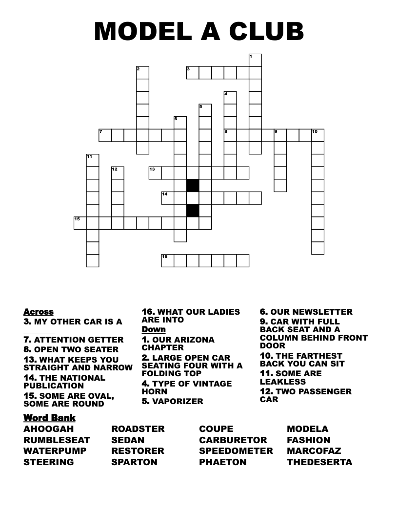 MODEL A CLUB Crossword WordMint
