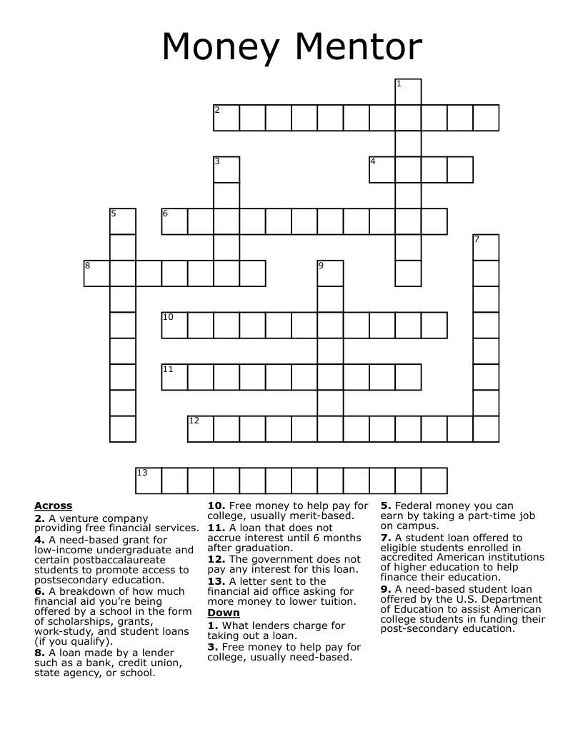 Money Mentor Crossword WordMint
