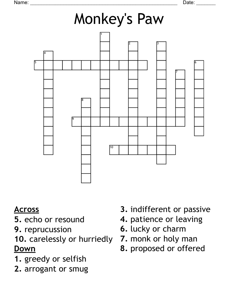 Monkey s Paw Crossword WordMint