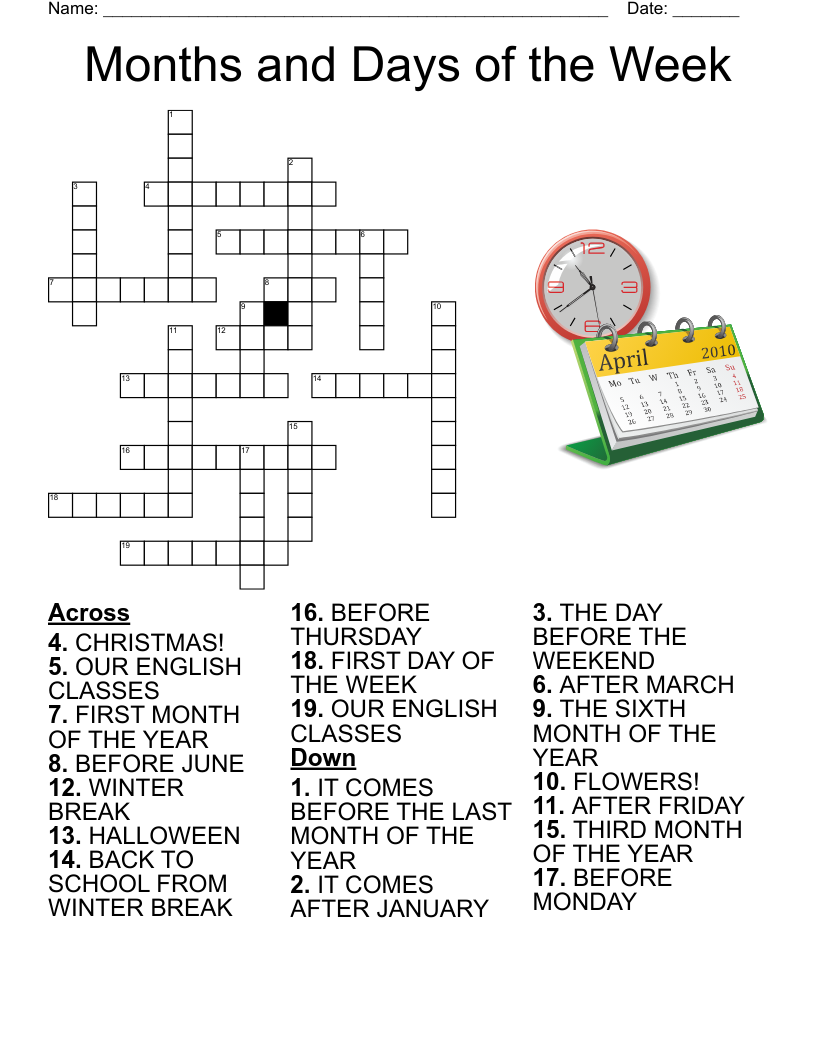 Months And Days Of The Week Crossword WordMint
