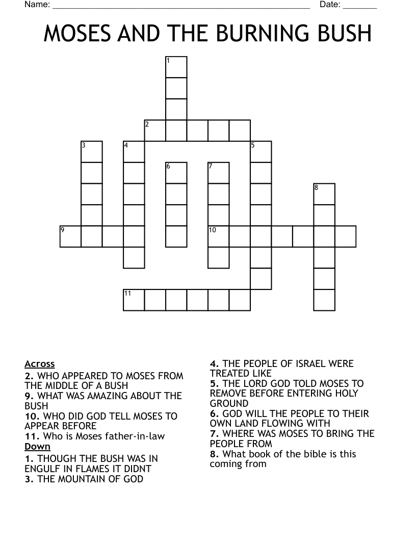 MOSES AND THE BURNING BUSH Crossword WordMint