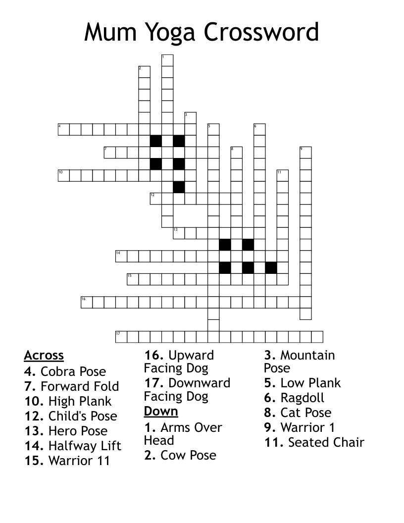 Mum Yoga Crossword WordMint