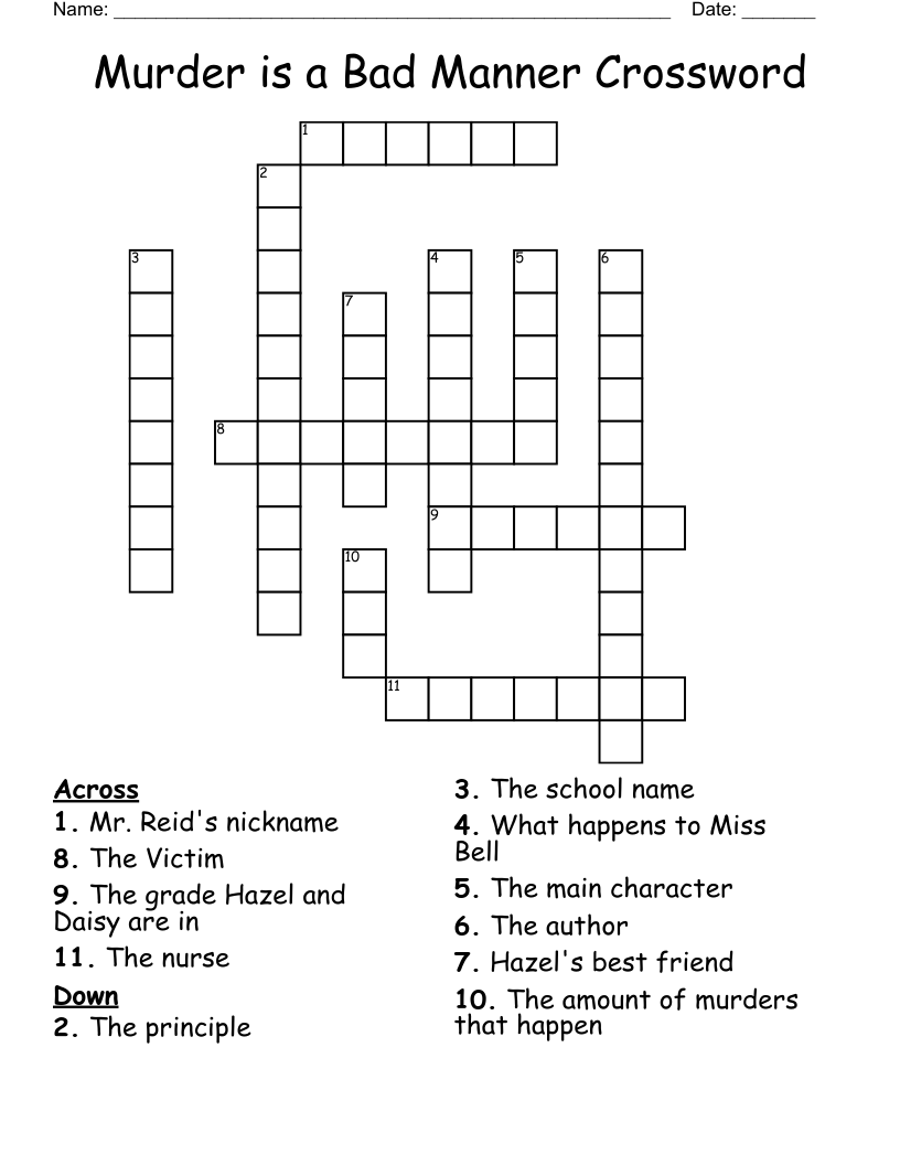 Murder Is A Bad Manner Crossword WordMint
