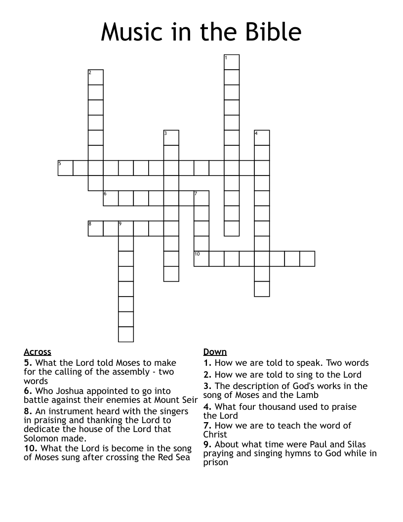 Music In The Bible Crossword WordMint