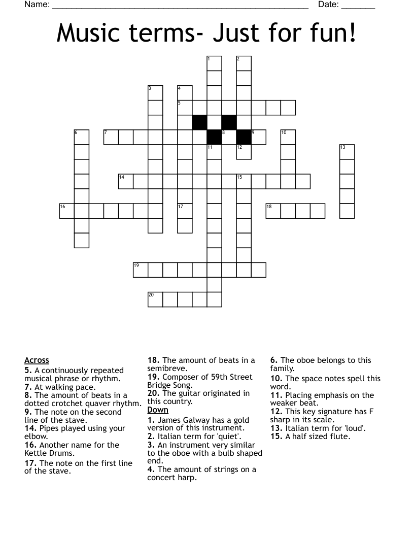 Music Terms Just For Fun Crossword WordMint