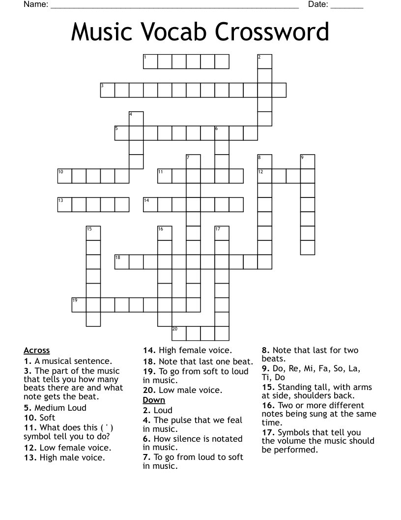 Music Vocab Crossword WordMint Music Vocab Crossword WordMint