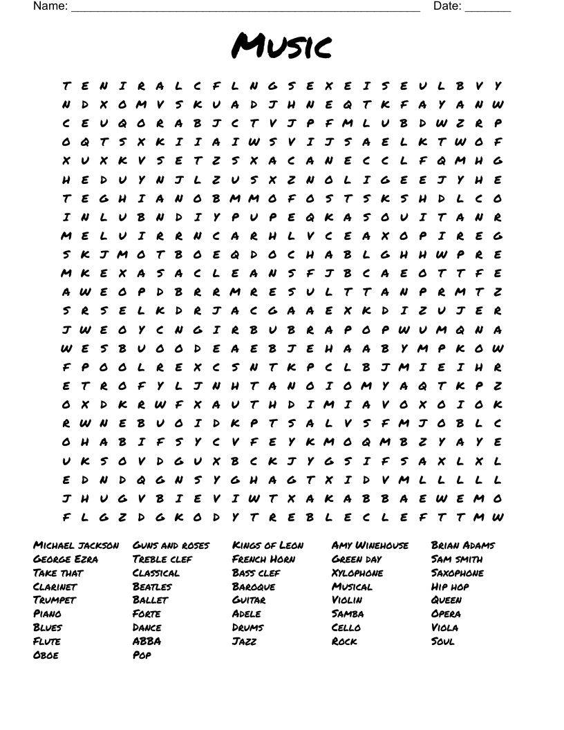 Music Word Search WordMint