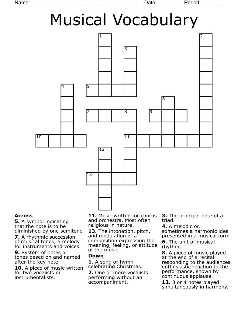 Musical Vocabulary Crossword WordMint Musical Vocabulary Crossword WordMint