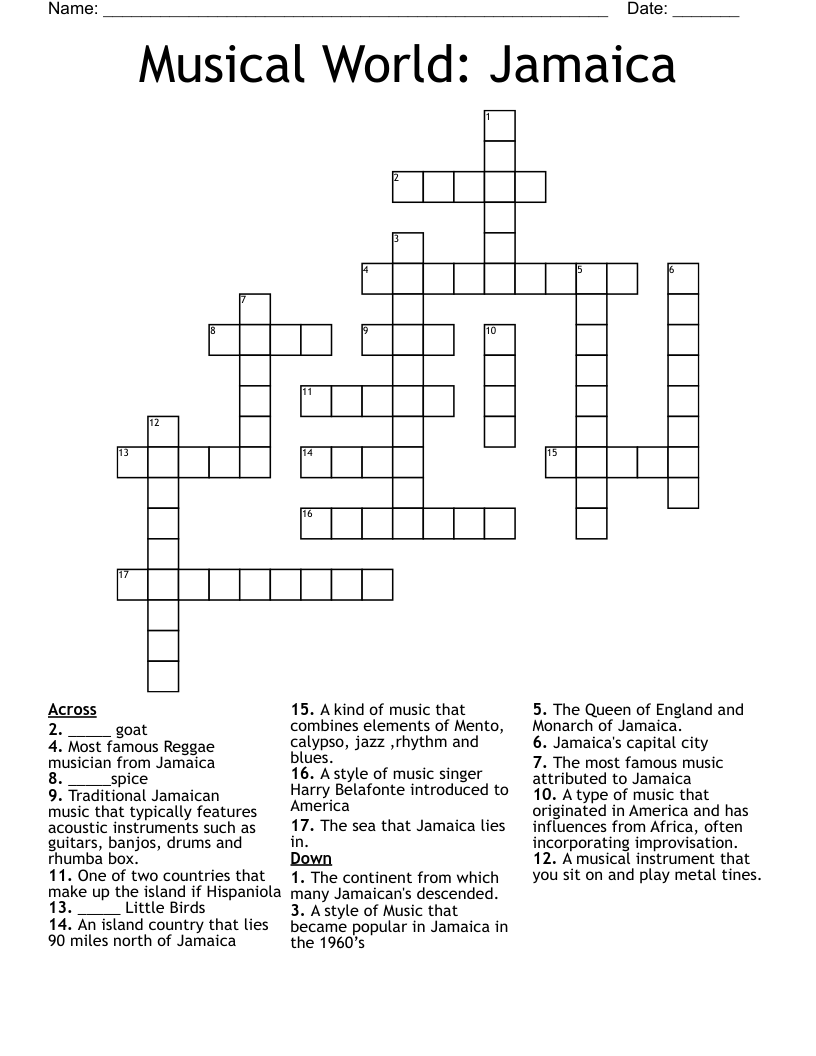 Musical World Jamaica Crossword WordMint