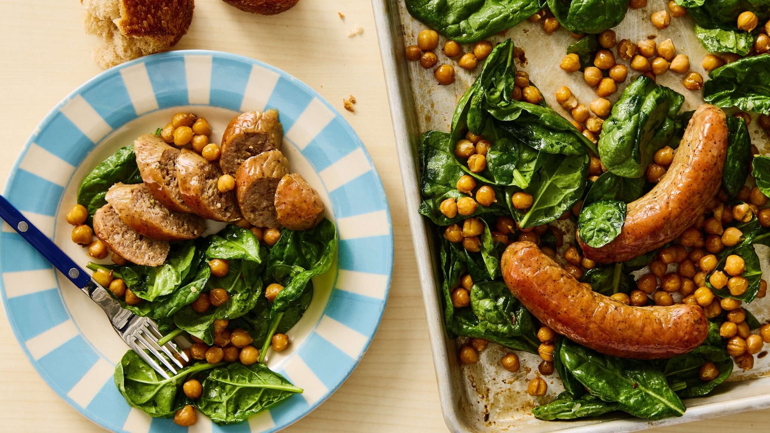 My Dead Simple Roasted Sausages With Chickpeas And Spinach The New York Times