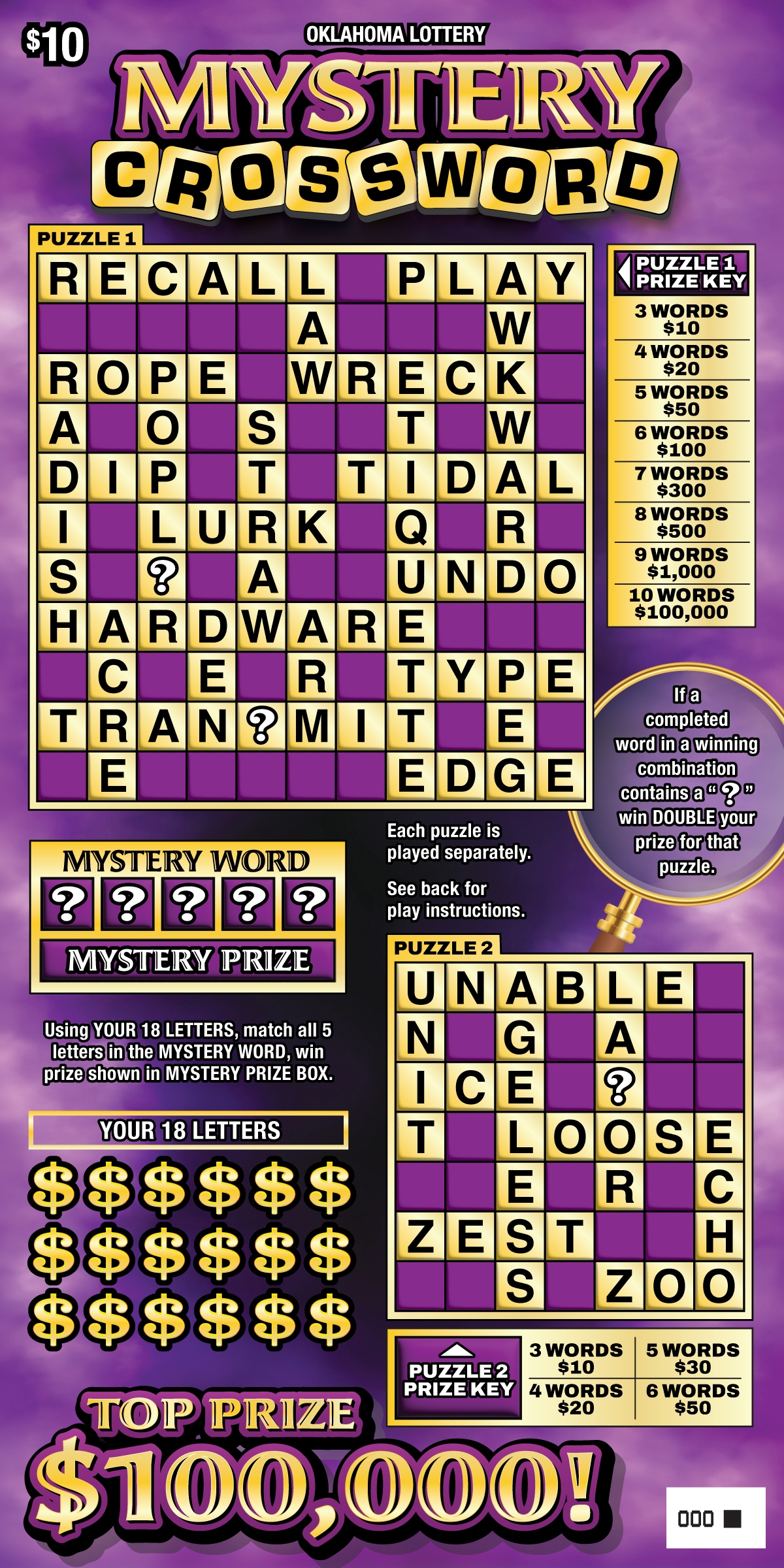 Mystery Crossword Oklahoma Lottery