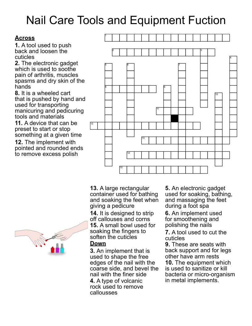Nail Care Tools And Equipment Fuction Crossword WordMint