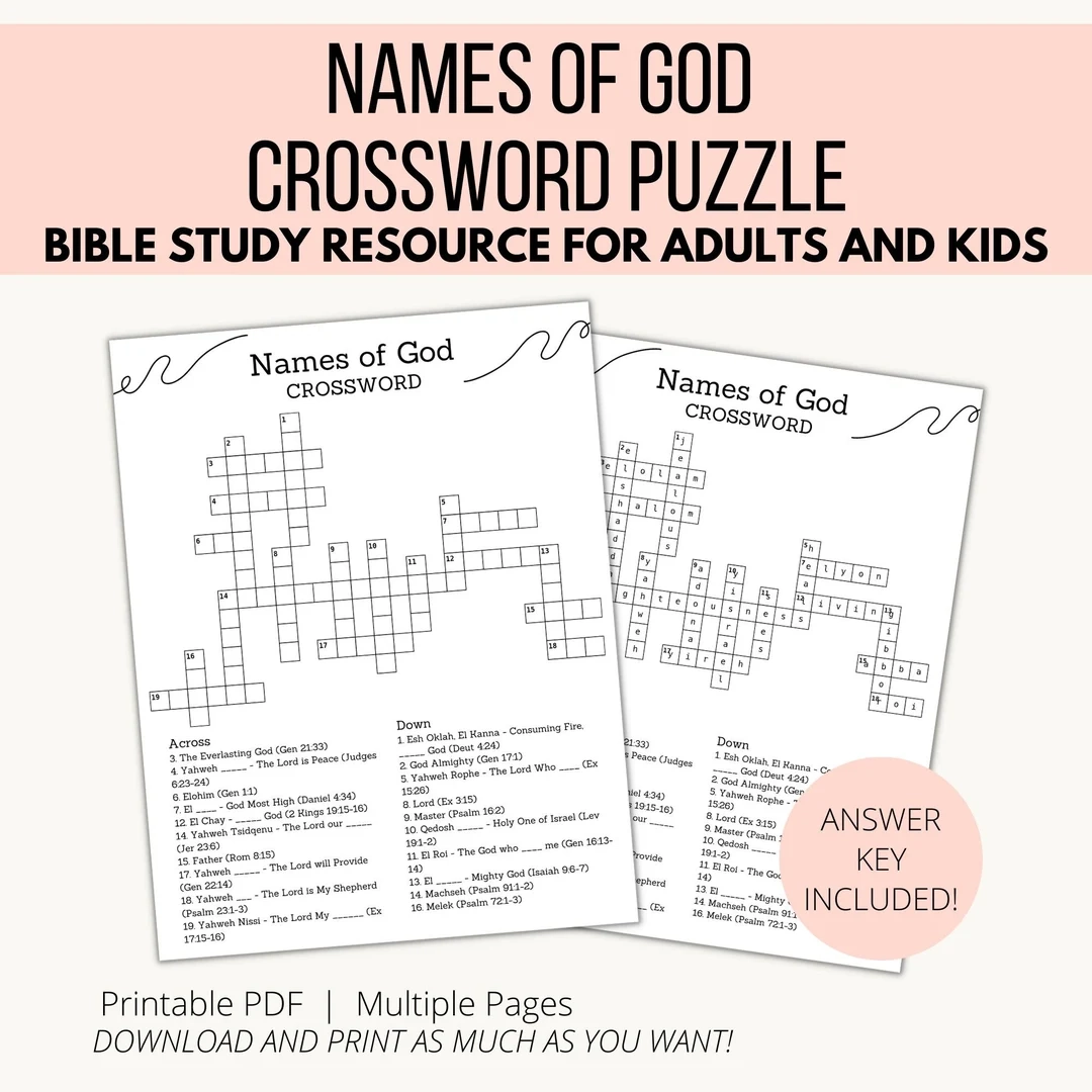 Names Of God Crossword Puzzle Printable Crossword For Kids And Adults Bible Study Resource Family Friendly Game Etsy Norway