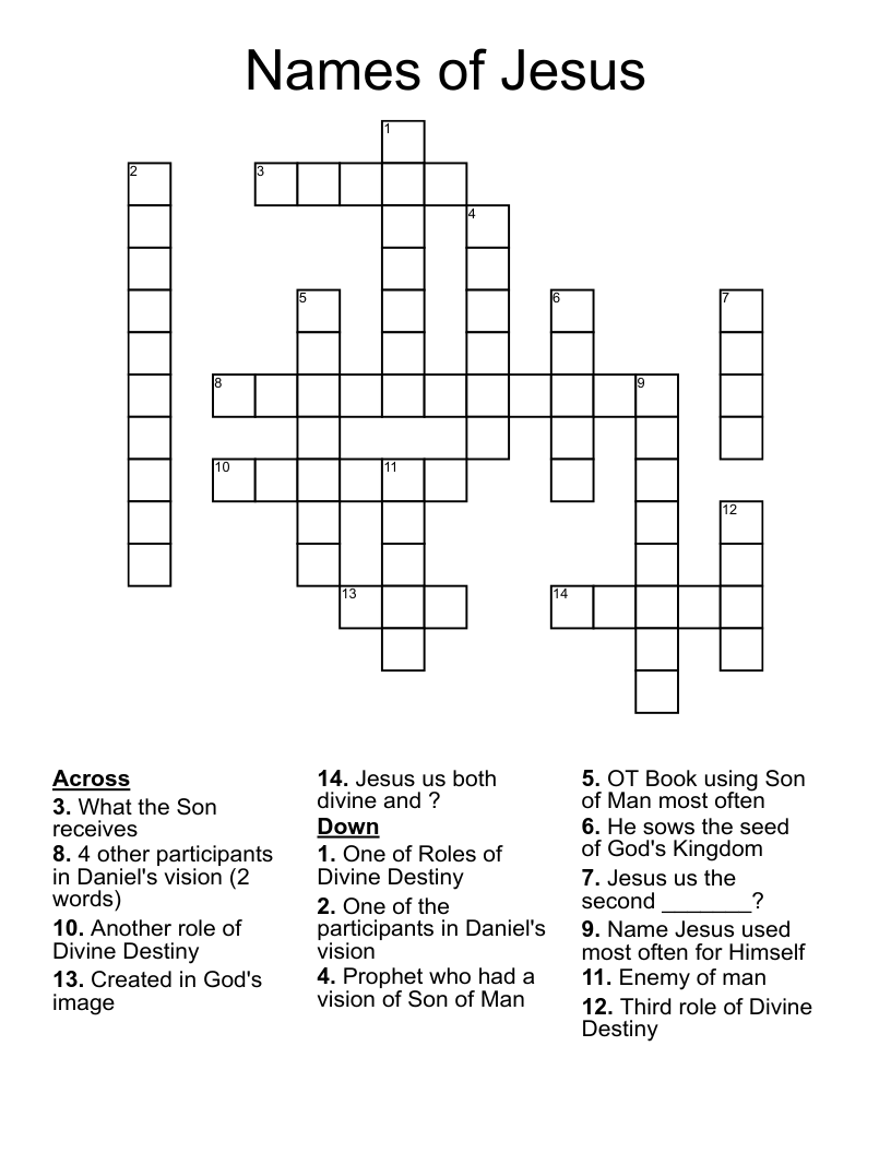 Names Of Jesus Crossword WordMint