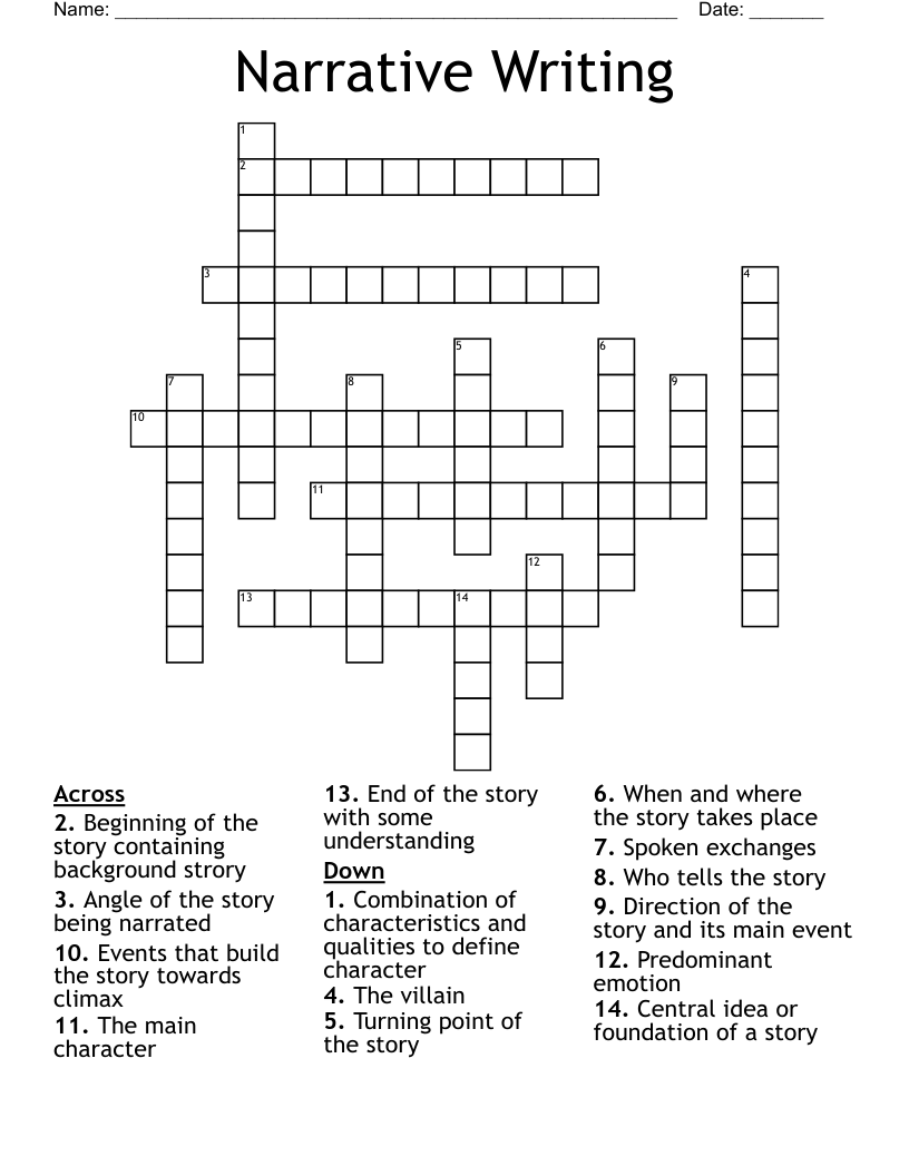Narrative Writing Crossword WordMint
