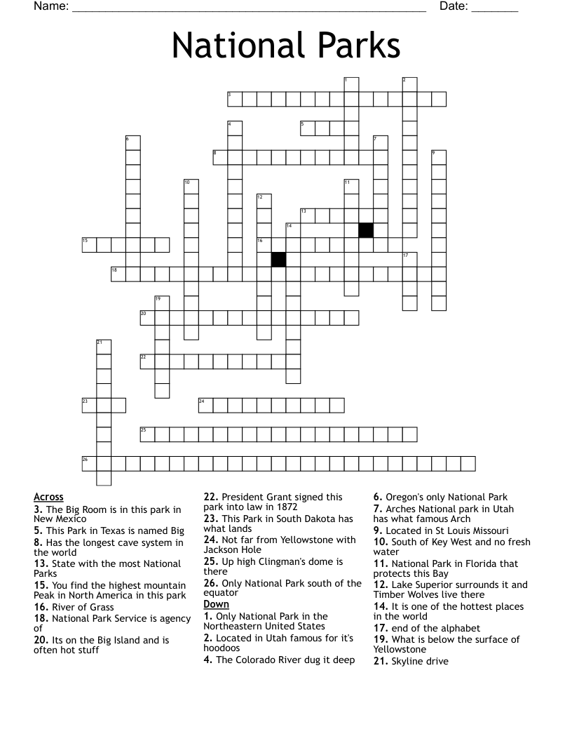National Parks Crossword WordMint