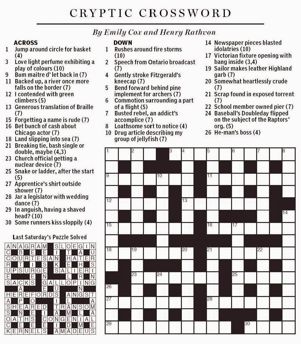 National Post Cryptic Crossword Forum November 2014 National Post Cryptic Crossword Forum November 2014