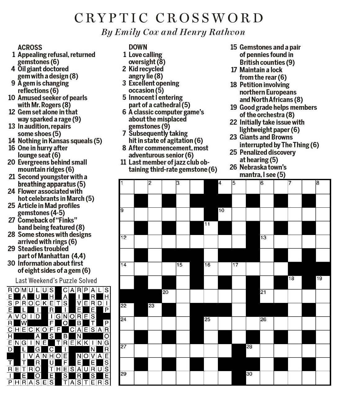 National Post Cryptic Crossword Forum Saturday June 23 2018 Precious Stones