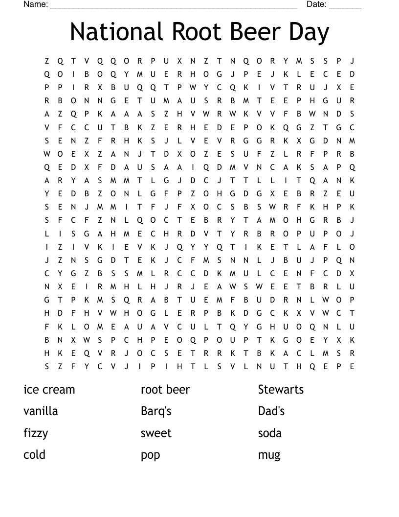 National Root Beer Day Word Search WordMint National Root Beer Day Word Search WordMint