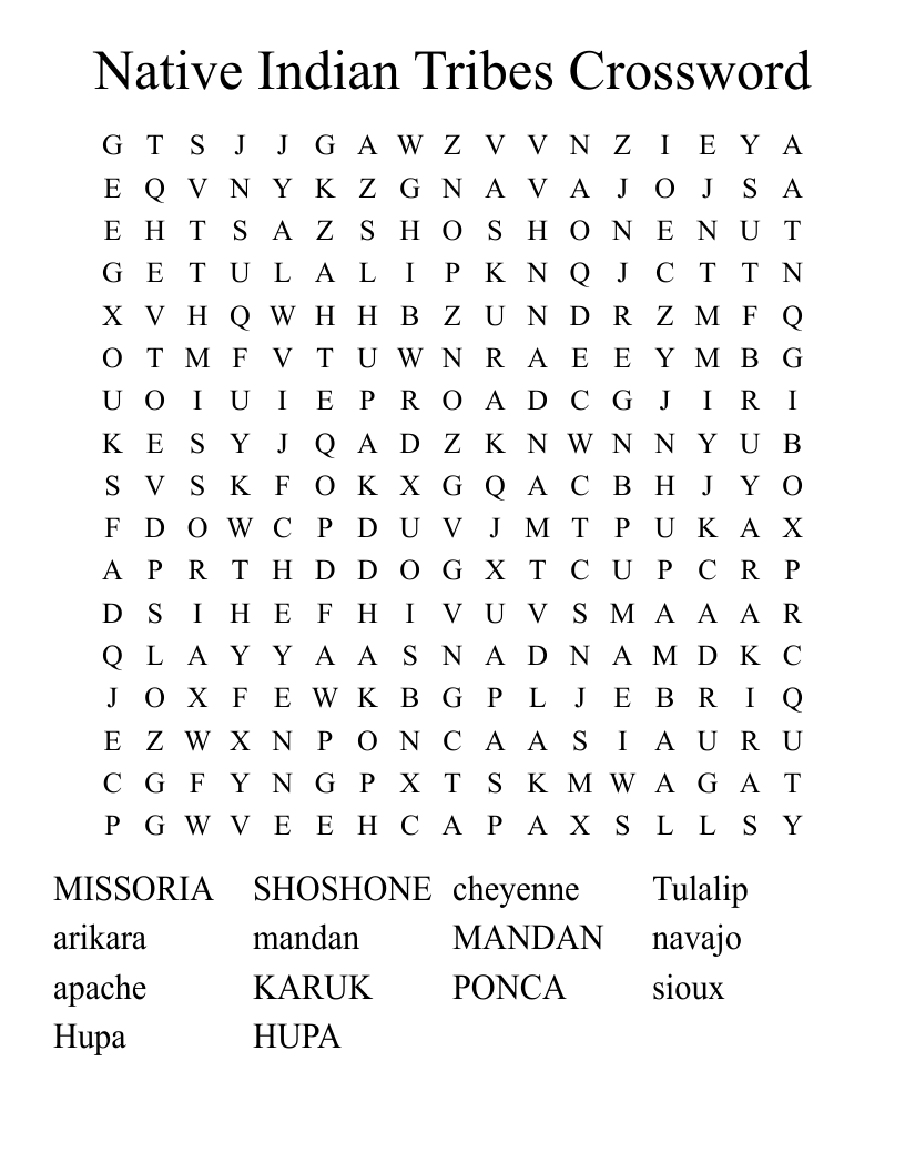 Native Indian Tribes Crossword Word Search WordMint