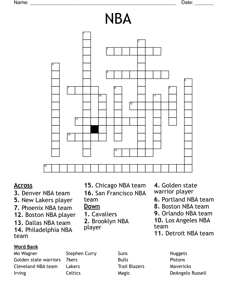 NBA Crossword WordMint NBA Crossword WordMint