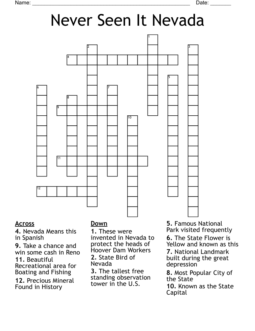 Never Seen It Nevada Crossword WordMint