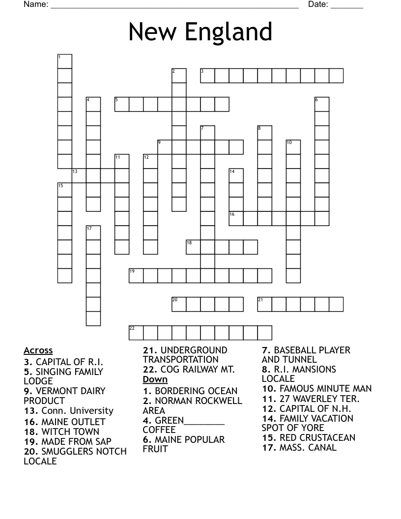 New England Crossword WordMint
