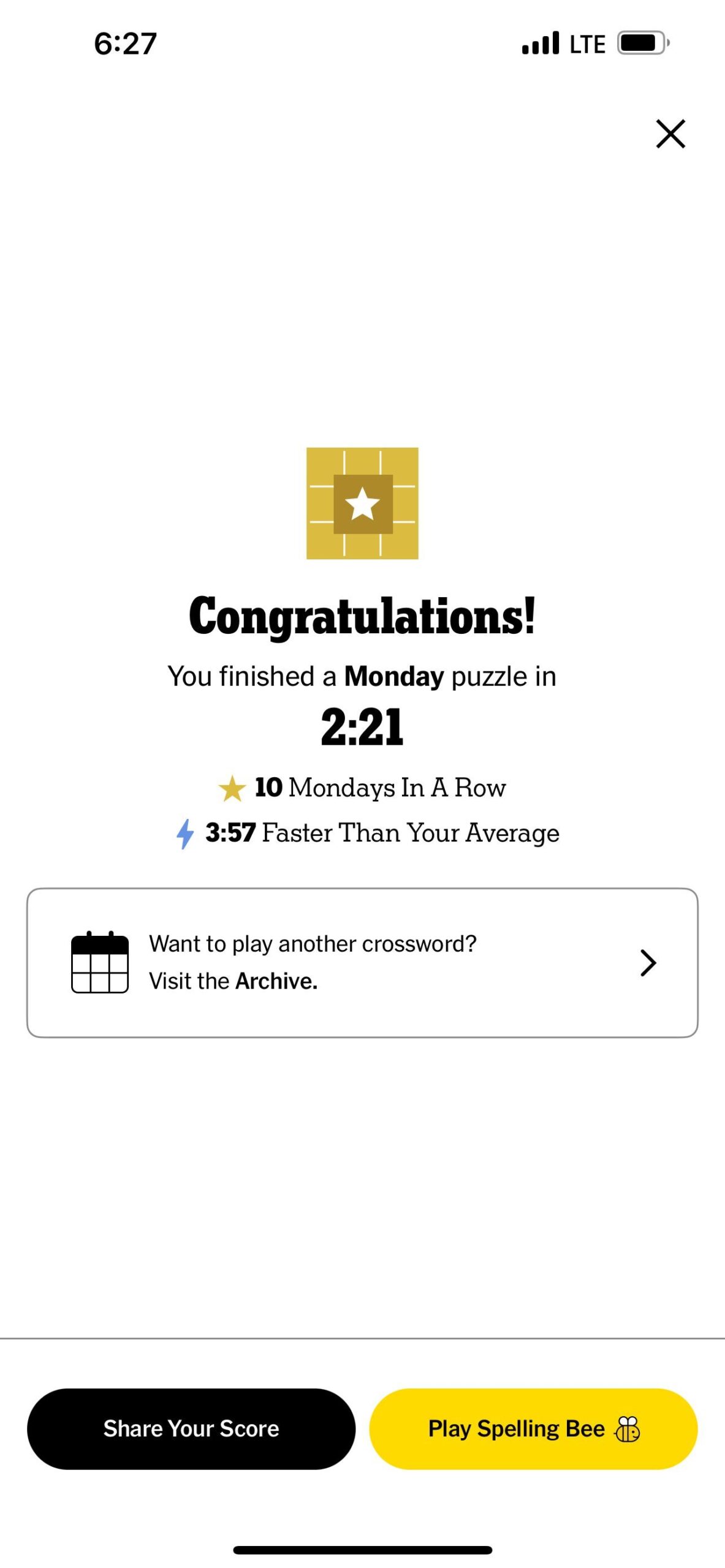 New Monday PR By 19 Seconds R NYTCrossword
