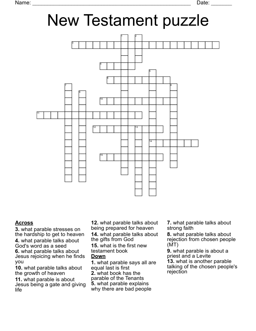 New Testament Puzzle Crossword WordMint