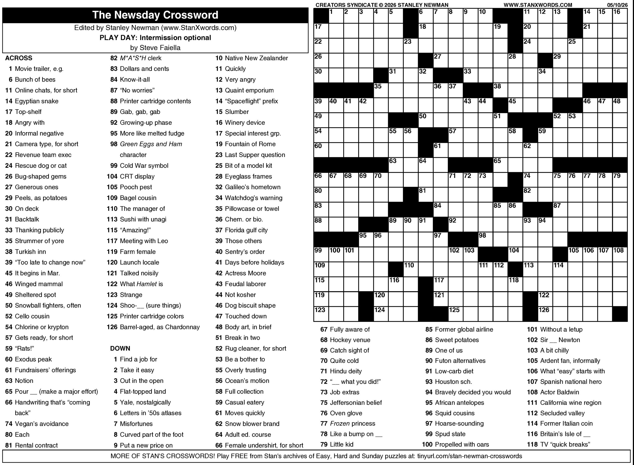 Newsday Crossword The Mountain Eagle