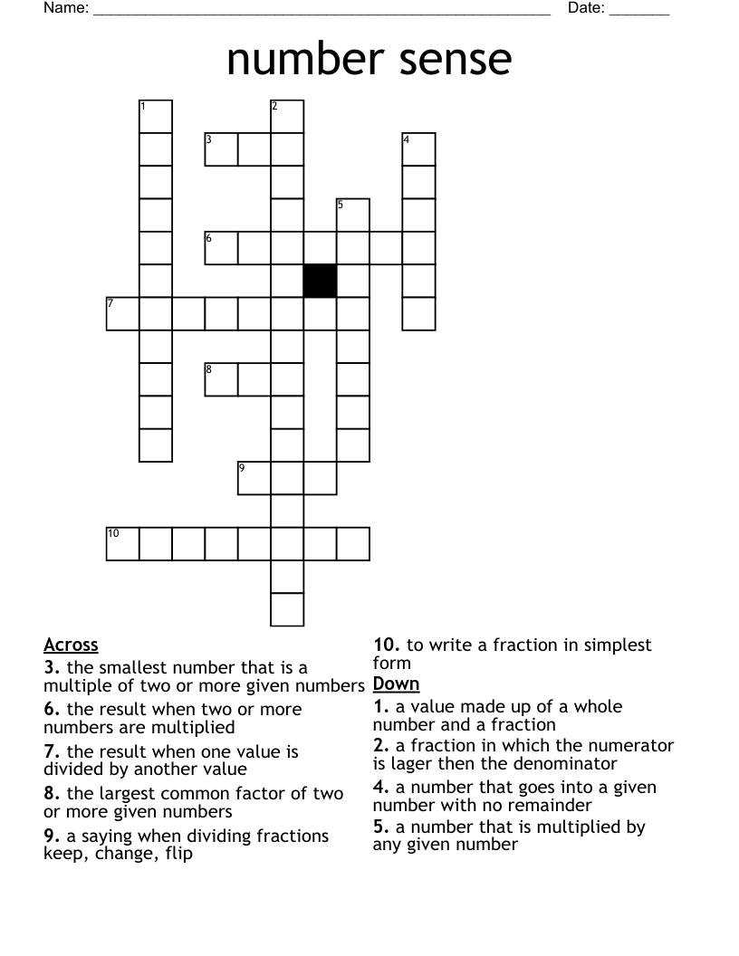 Number Sense Crossword WordMint