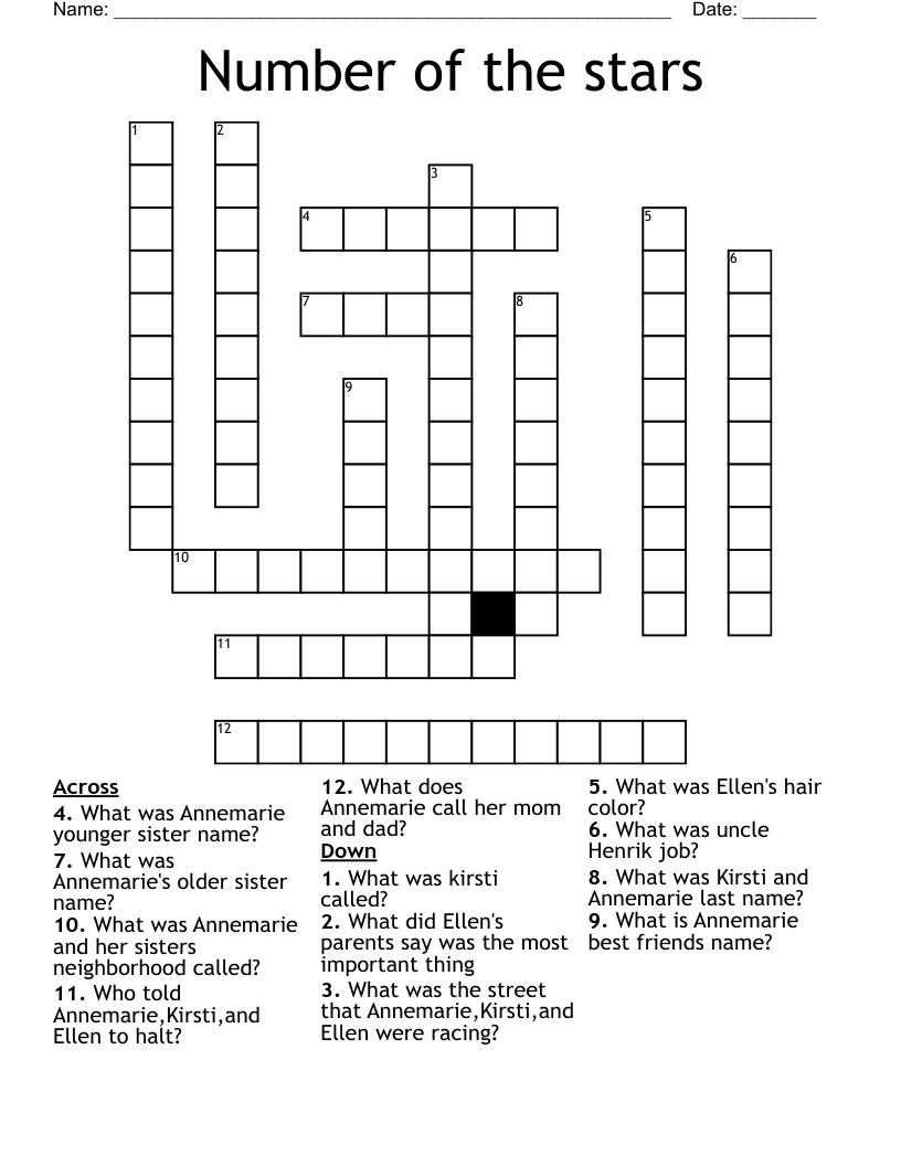 Number The Stars Crossword WordMint
