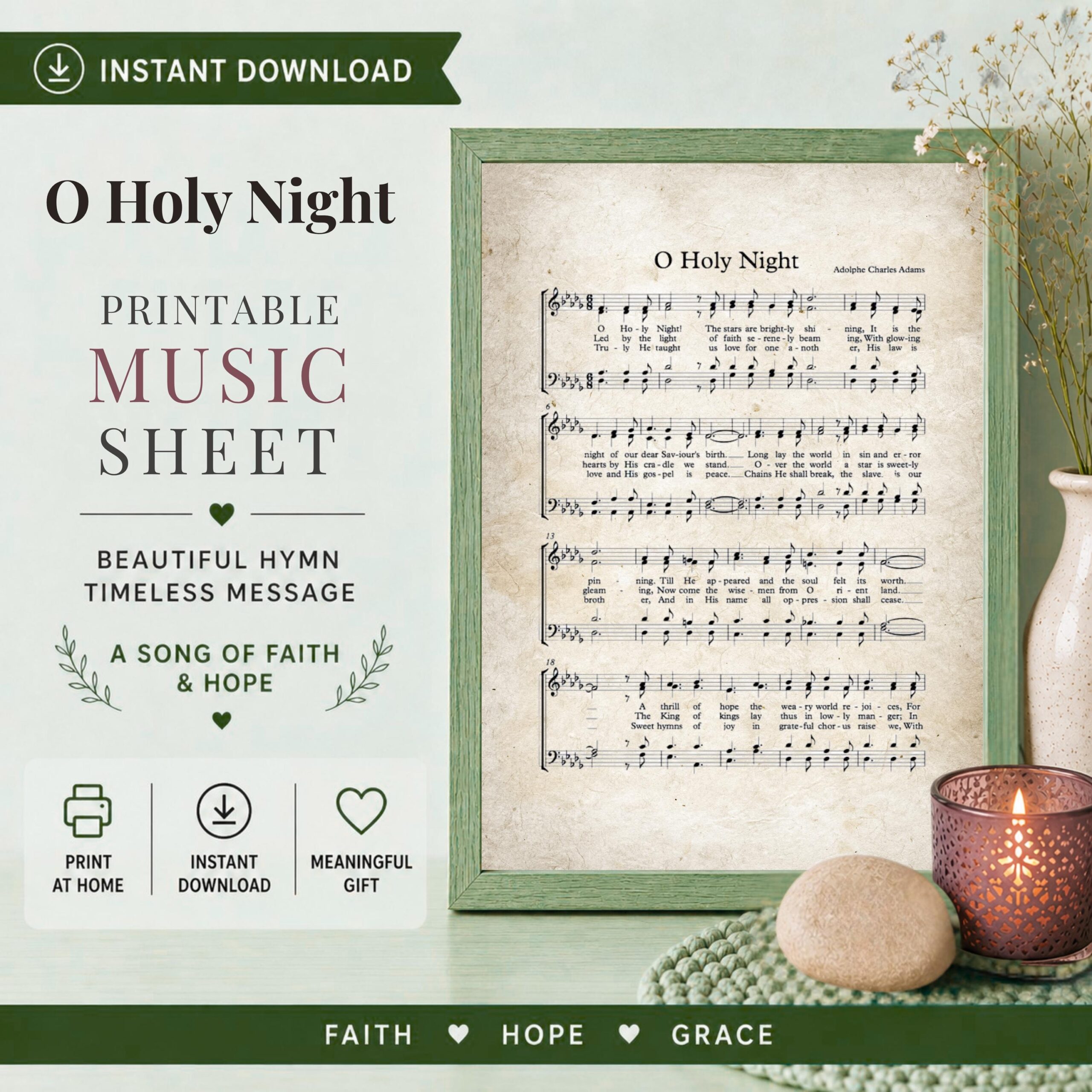 O Holy Night Hymn Sheet Music Printable Chirstian Art Gift For Pastor Christmas Sympathy Print Etsy