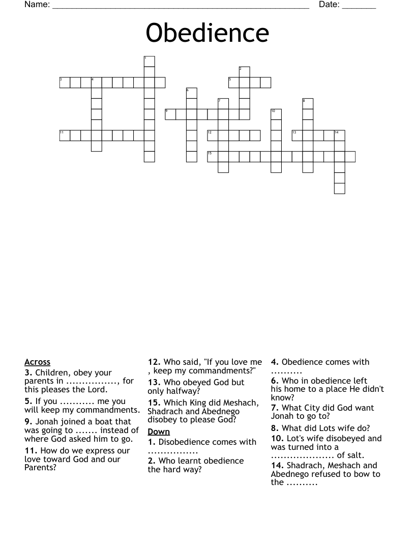 Obedience Crossword WordMint