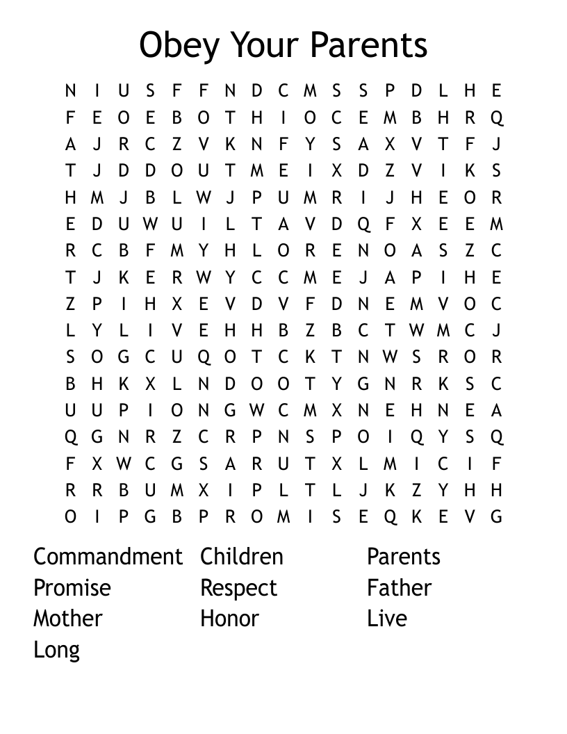 Obey Your Parents Word Search WordMint