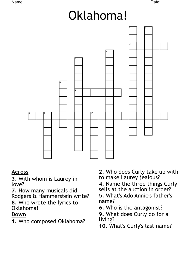 Oklahoma Crossword WordMint Oklahoma Crossword WordMint