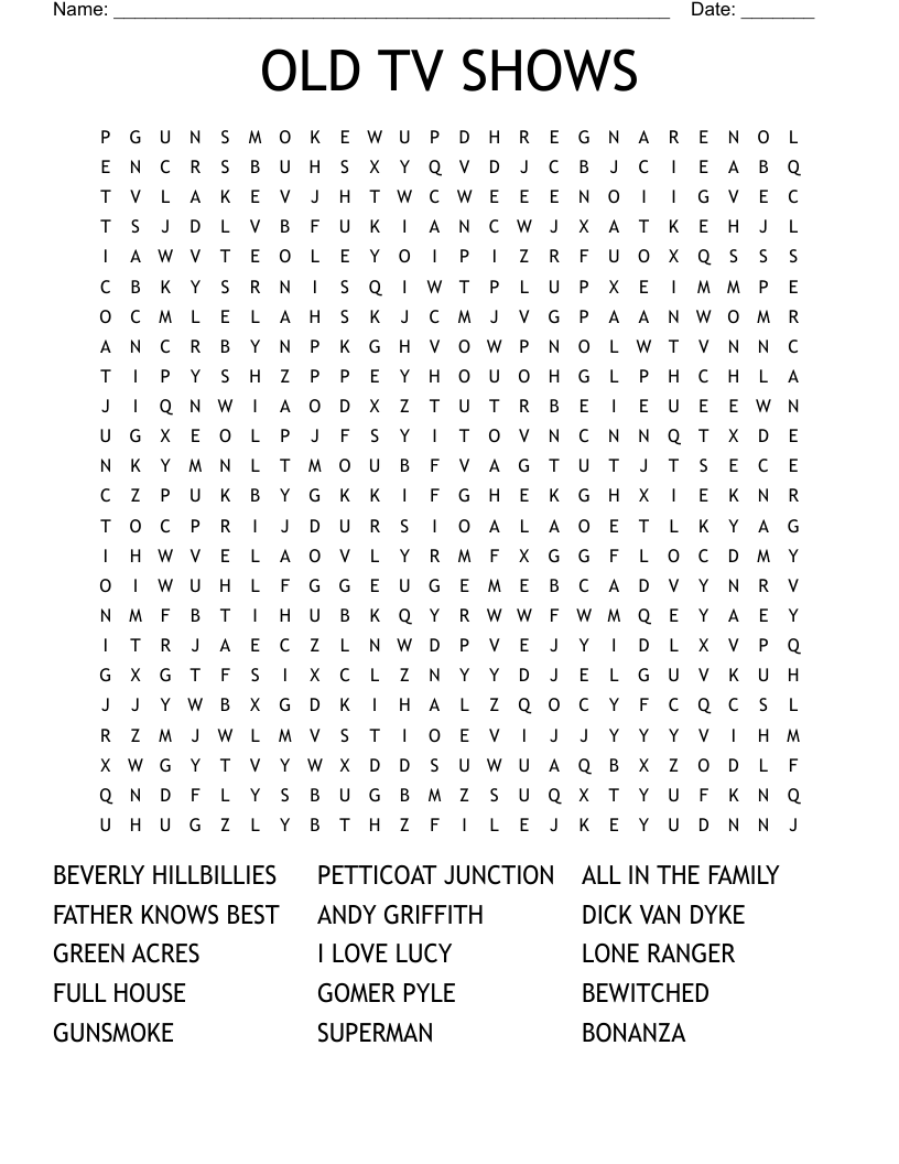 OLD TV SHOWS Word Search WordMint