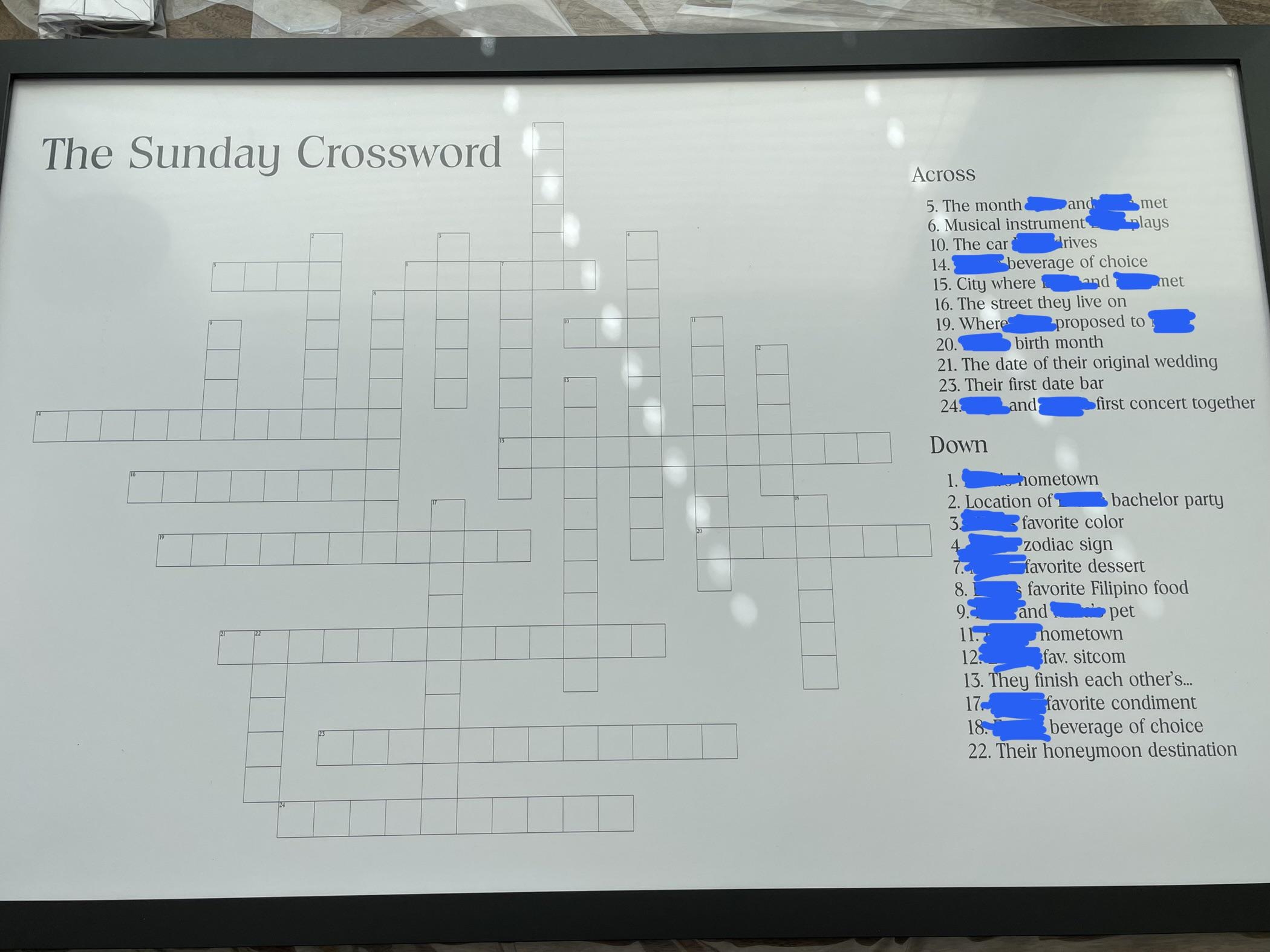 One Detail We re Keeping A Surprise Giant Sunday Crossword For Cocktail Hour R weddingplanning