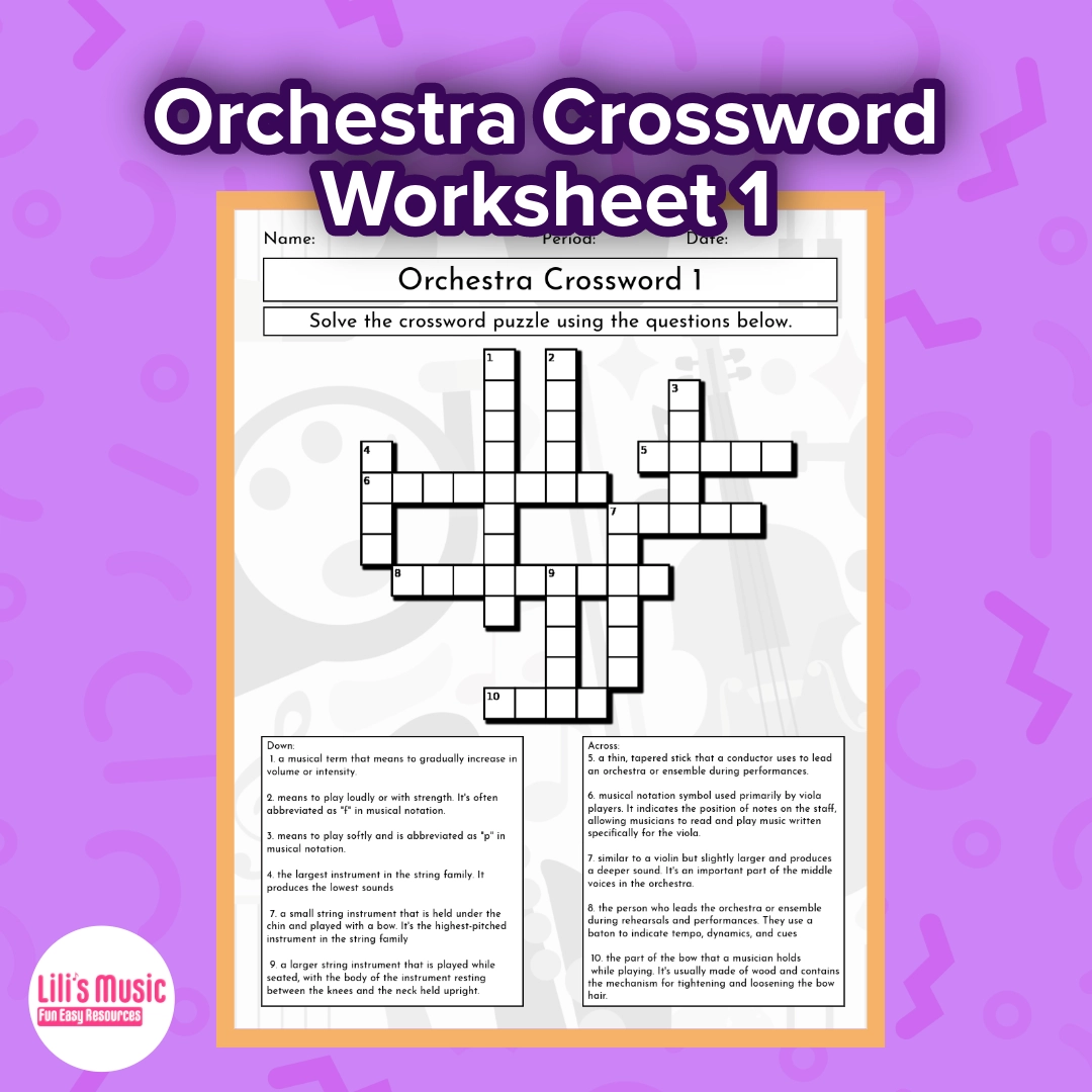 Orchestra Crossword Puzzle Worksheet 1 Lilis Music
